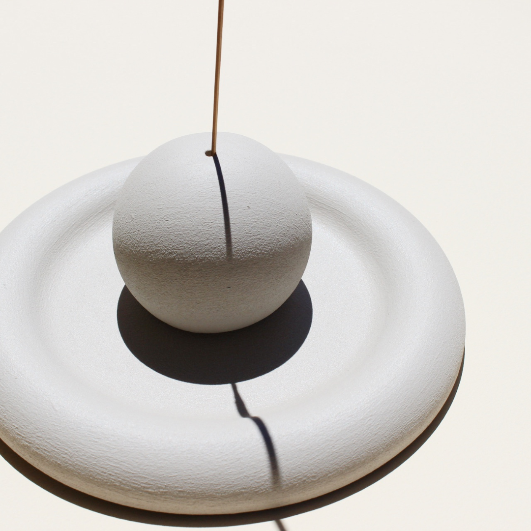 Acquired Taste Still Stone Grey Incense Stick Holder - sphere shape plus coaster