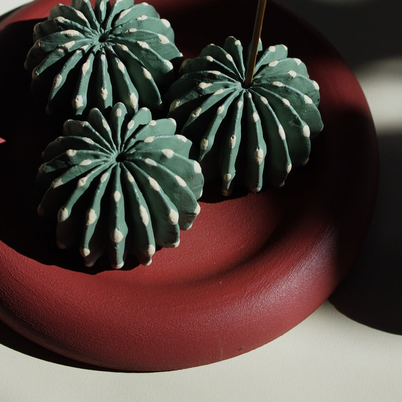 Acquired Taste Domino Cactus Incense stick holder with coaster upclose
