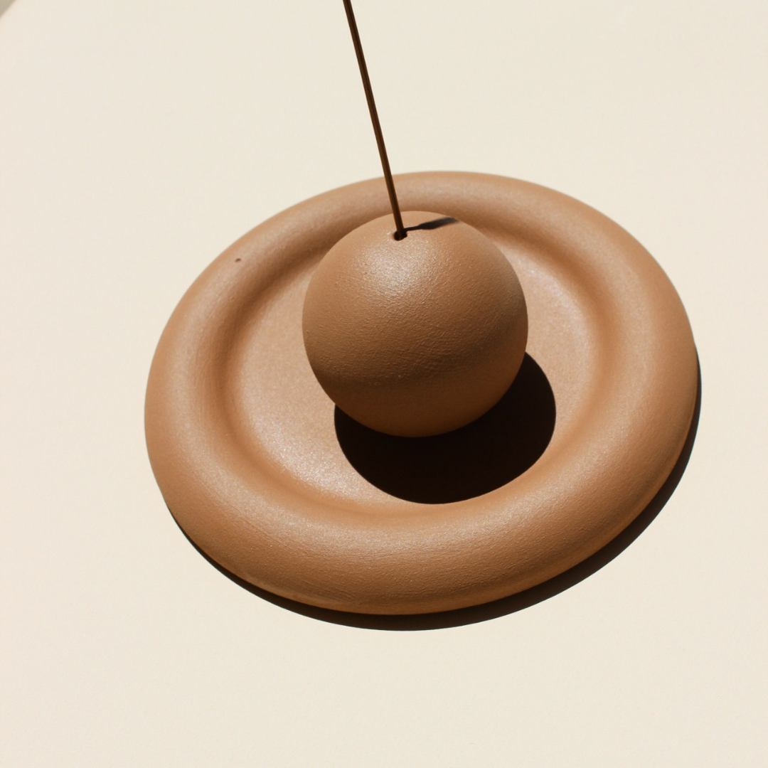 Acquired Taste Still Stone Desert Sand Incense Stick Holder - sphere shape plus coaster