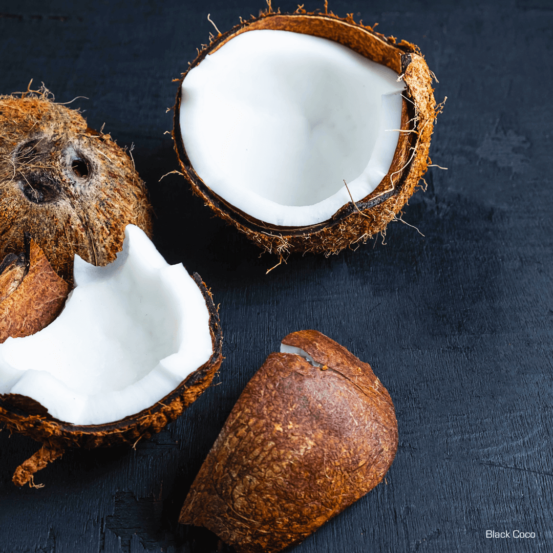 an image of coconuts split open