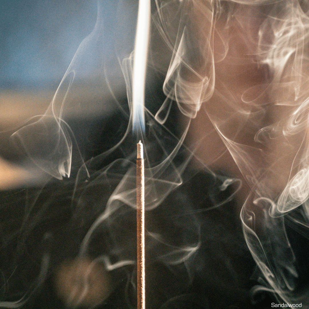 Incense stick burning with smoke in the background